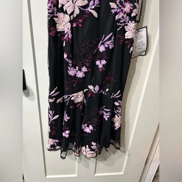 Adrianna Papell Tea Length Floral Sequin Slip Dress Black Women’s Size 6 - Picture 5 of 8